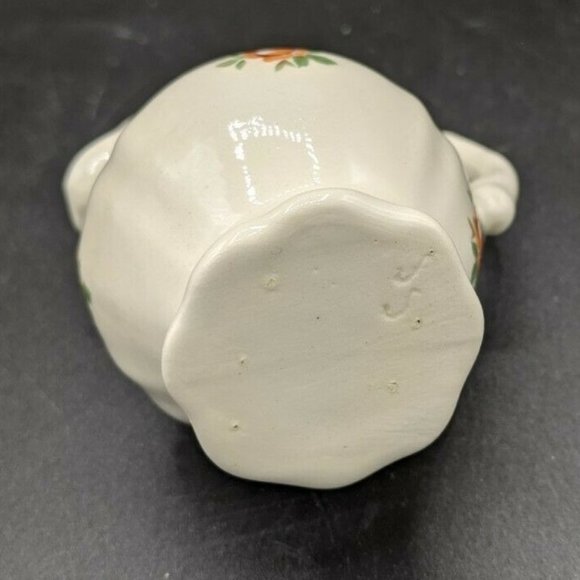 Pitcher with Reddish Orange Roses Artist Signed Ceramic Toothpick Holder Mini 3" - Picture 2 of 6